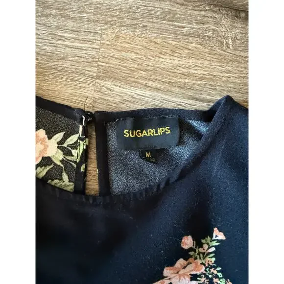 Sugarlips Black Floral Midi Dress Size Medium - Picture 4 of 5